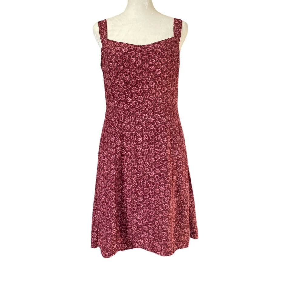 Gap women’s floral fit and flare lined pocket dress maroon size 4 zipper closure